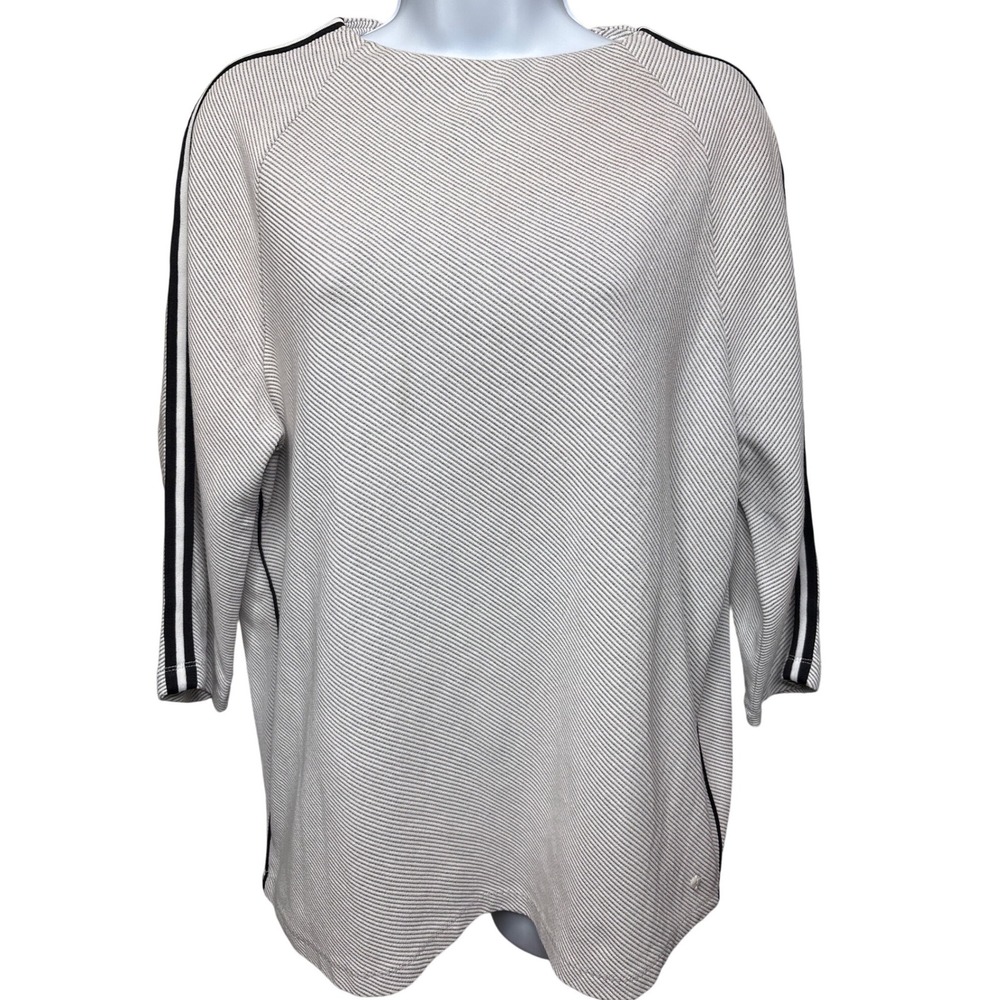 OLSEN White Black Stripe Ribbed Knit Top 12 Athleisure Casual Luxury‎ Euro-Chic